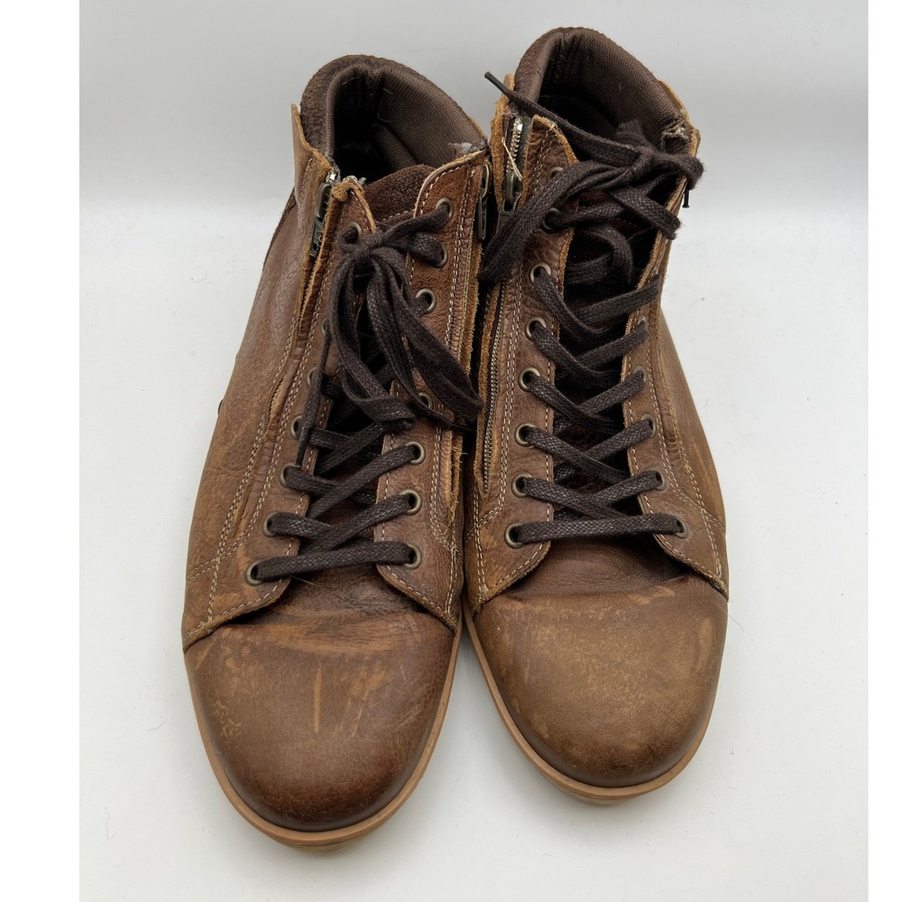 Dune London Brown Leather High Top Sneakers Side Zip Boots Mens EU 46 US 13